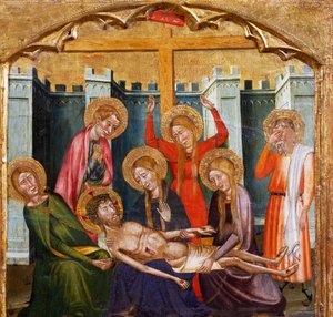 Aflejring i graven af Mesteren af Rubio (1300-tallet), predella af altertavlen fra Santa Maria-kirken, Rubio, maleri på træ.