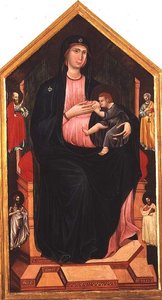Madonna og barn med hellige (tempera på panel) af Master of San Gaggio