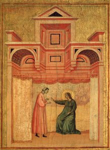Sankt Cecilia og historien om hendes liv Detalje: Sankt Cecilia overtaler sin mand Valerianus til at døbe - altertavle, ca. 1290-1320