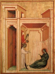 Skt. Cecilia og historien om hendes liv Detalje: Englen bringer blomster til Valerianus - altertavle, ca. 1290-1320