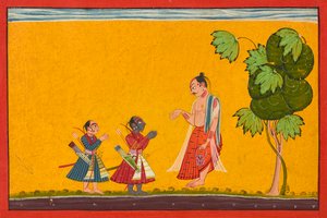 Rama og Lakshman med vismanden Vishwamitra, fra en Ramayana, ka. 1680-1690. af Master of Style II of the