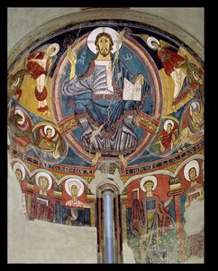 Kristus i Majestæt flankeret af serafer og symboler på evangelisterne, apsis fresko fra San Climente i Taull (Tahull) Catalonien, ca. 1123 (fresko) af Master of Tahull