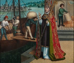 Kornets mirakel, fra St. Nicholas altertavle, ca. 1486-93 (olie på panel) af Master of The Legend of St. Lucy