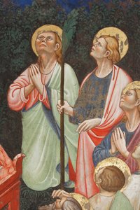 "Jomfruens himmelfart" og "Jomfru Maria, der slipper bæltet eller det hellige bælte til St. Thomas", Detalje af apostlene, ca. 1420 (fresco)