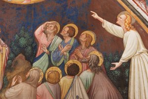 "The Ascension of Christ", Detalje med mandlige skikkelser og helgener, ca. 1420 (fresko)
