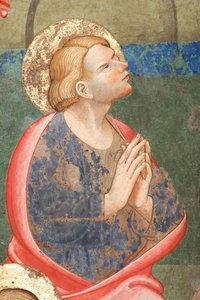 "Pinsen", Detalje med en bedende helgen, ca. 1420 (fresko)
