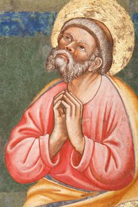"Pinsen", Detalje med en bedende helgen, ca. 1420 (fresko) af Master of Vignola