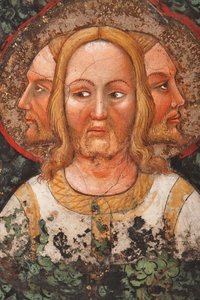 "De tre stod over for Treenigheden og Livets Træ", Detail, ca. 1420 (fresko)