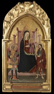 Jomfru og barn på tronen med Sankt Michael og Sankt Johannes Døberen, ca. 1440-70 af Master of the Arcetri Altarpiece