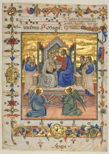 Leaf from an Antiphonary: Coronation of the Virgin, 1400-tallet. af Master of the Beffi Triptych