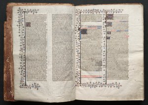 The Gotha Missal: Fol. 1v, tekst , c. 1375. af Master of the Boqueteaux