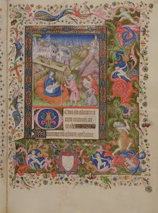 Tilføj 29433 f.56 Nativity, from a Book of Hours, c.1407 (vellum) (se også 16338 & 16339)