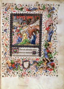 Tilføj 29433 f.67 Tilbedelse af barnet, fra en timebog, c.1407 (vellum)