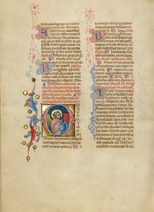 Initial O: Matthæusenglen holder sit evangelium op af Master of the Brussels Initials