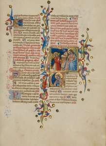 Bebudelsen; Initial V: Jomfruen i bøn af Master of the Brussels Initials