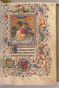 Timebog for Karl den Ædle, konge af Navarra (1361-1425): bl.1r, Johannes den Evagelistiske af Master of the Brussels Initials and Associates