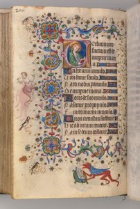 Timer for Karl den Adelige, konge af Navarra 1361-1425: fol. 102v, tekst, ca. 1405. af Master of the Brussels Initials and Associates
