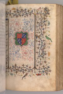 Timer for Karl den Adelige, konge af Navarra 1361-1425: fol. 137r, våbenskjold..., ca. 1405. af Master of the Brussels Initials and Associates