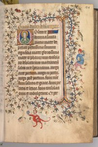 Timer for Karl den Adelige, konge af Navarra 1361-1425: fol. 13r, Tekst, ca. 1405. af Master of the Brussels Initials and Associates