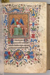Timer for Karl den Adelige, konge af Navarra 1361-1425: fol. 25a, St. Matthæus, ca. 1405. af Master of the Brussels Initials and Associates