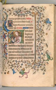 Timer for Karl den Adelige, konge af Navarra 1361-1425, fol. 292r, St. Fiacre, ca. 1405. af Master of the Brussels Initials and Associates