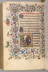 Timer for Karl den Adelige, konge af Navarra 1361-1425, fol. 292v, St. Leonard, ca. 1405. af Master of the Brussels Initials and Associates