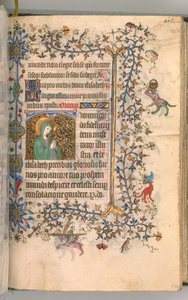 Timer for Karl den Adelige, konge af Navarra 1361-1425, fol. 297r, St. Elizabeth, ca. 1405. af Master of the Brussels Initials and Associates