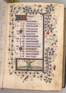 Timer for Karl den Adelige, konge af Navarra 1361-1425: fol. 3r, marts, ca. 1405. af Master of the Brussels Initials and Associates