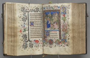 Timer for Karl den Adelige, konge af Navarra 1361-1425: fol. 87v, tekst, ca. 1405. af Master of the Brussels Initials and Associates