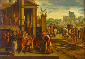 De hellige Paulus og Barnabas i Lystra, første halvdel af 1500-tallet. af Master of the Budapest Saints Paul