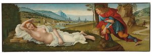 Cymon og Iphigenia (tempera på panel) af Master of the Campana Cassoni