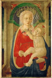 Madonna og barn med en guldfinke ... af Master of the Castello Nativity