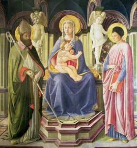 Madonnaen og barnet med SS. Clement og Justin, 1449-50 af Master of the Castello Nativity