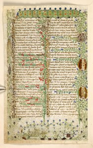 Tilføje. 28841, f.2v: Larver, snegle og andre insekter, fra en afhandling om dyder og laster, og en anonym prosahistorie på Sicilien (fragment), c.1330-40 (vellum) af Master of the Cocharelli Codex