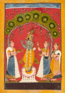 Krishna Floating, Folio fra en Dasavatar-serie, ca. 1730. af Master of the Court of Mankot