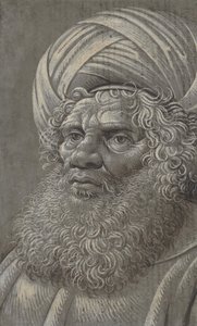 Hoved af en skægget mand iført turban recto, latinsk skrift verso, ca. 1510. af Master of the Death of Absalom