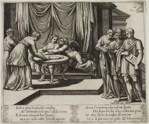 Andre nymfer, der tjener psyke ved bordet af Master of the Die