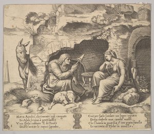 Tavle 1: Apuleius ændrede sig til et æsel, der lyttede til historien fortalt af den gamle kvinde sp..., 1520-70. af Master of the Die