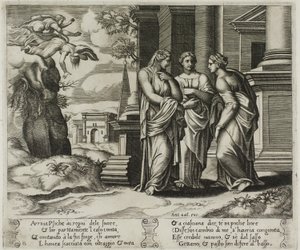 Psyche fortæller sin ulykke til sine søstre af Master of the Die
