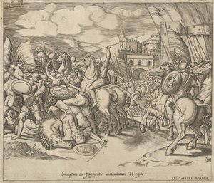 Mirror of Roman Magnificence: The Victory of Scipio [over Syphax], 1500-tallet. af Master of the Die