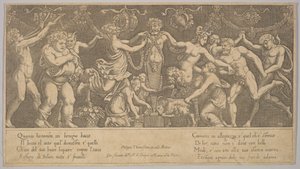 Offeret til Priapus som er i form af en statue i midten, Bacchus og en sa..., 1530-60.