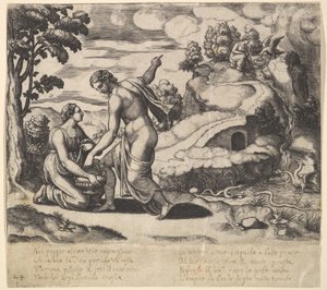 Venus beordrede Psyche til at tage vand fra en fontæne bevogtet af drager, fra 
