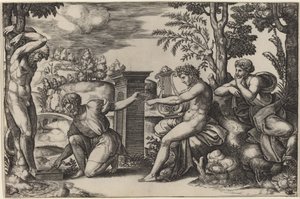 Apollo og Marsyas af Master of the Die after Raphael