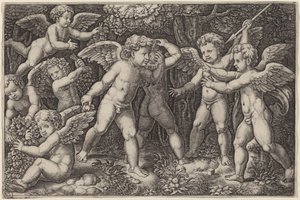 Født og leger af Master of the Die after Raphael