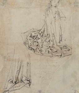 Kvindelig figur knæler i bøn [verso] af Master of the Drapery Studies