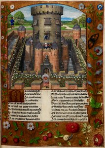 Bel Acueil (Fair Welcome), jonka Jalousie (Kateus) vangitsi sotilaiden vartioimassa tornissa, Le Roman de la Rosesta