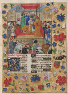 David kronede Israels konge. Psalteren. Saul salver David og kroningen af David til Israels konge. Salme 26, begyndende med dekoreret initial 