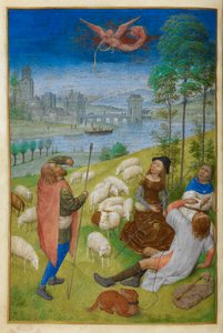 Bebudelsen til hyrderne. af Master of the Dresden Prayer Books
