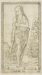 Calliope, tallerken elleve fra Apollo and the Muses af Master of the E Series Tarocchi