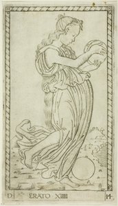 Erato, tallerken fjorten fra Apollo and the Muses af Master of the E Series Tarocchi